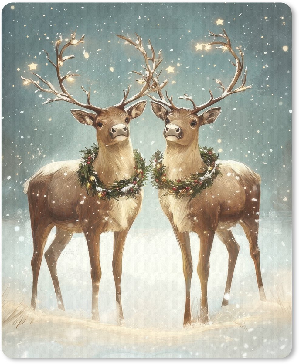 Muismat 19x23 cm - Mousepad Kerstmagie - Winterwoud - Rendier - Muismatten