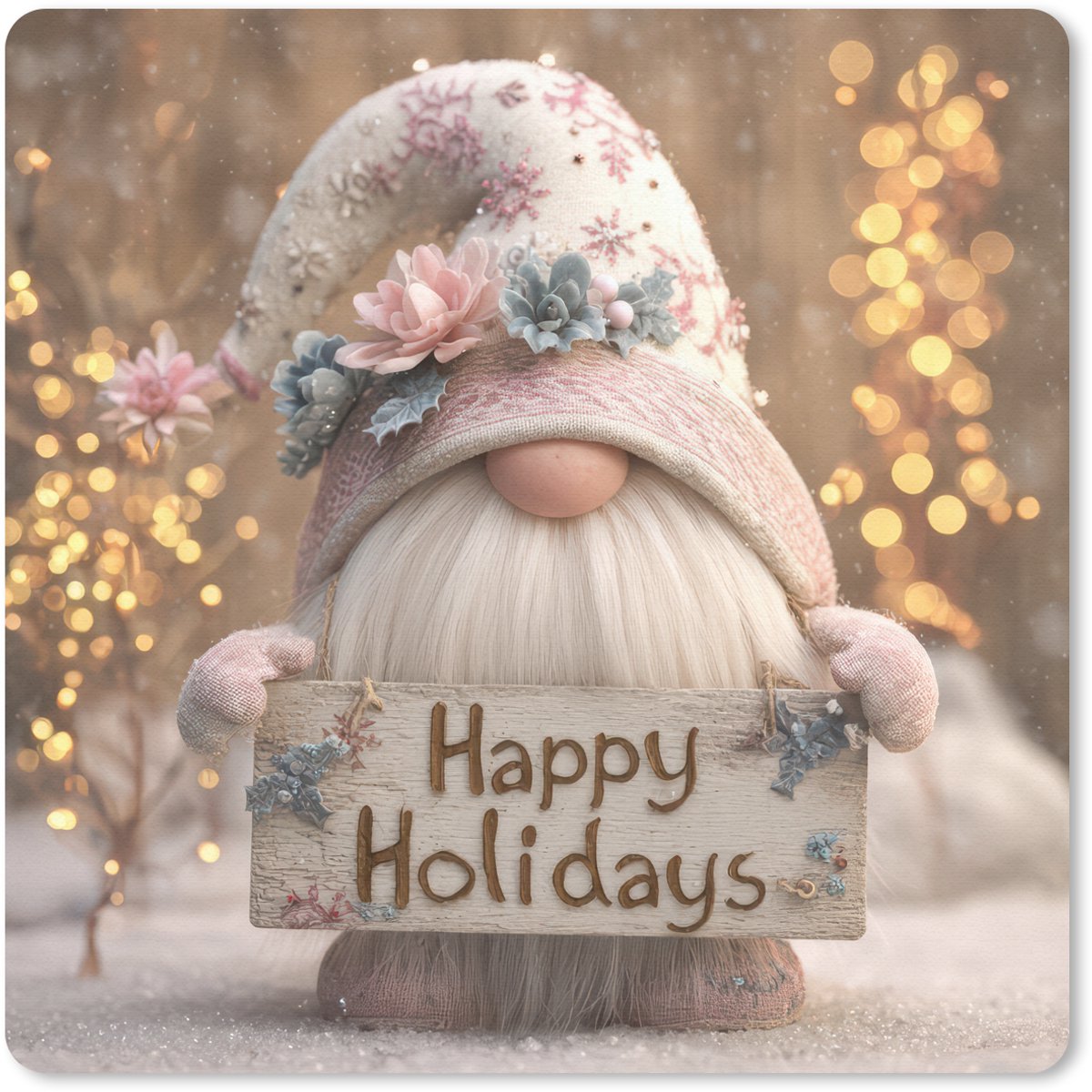 Muismat 20x20 cm - Mousepad Kerst - Gnome - Bord - Kleurrijk - Muismatten