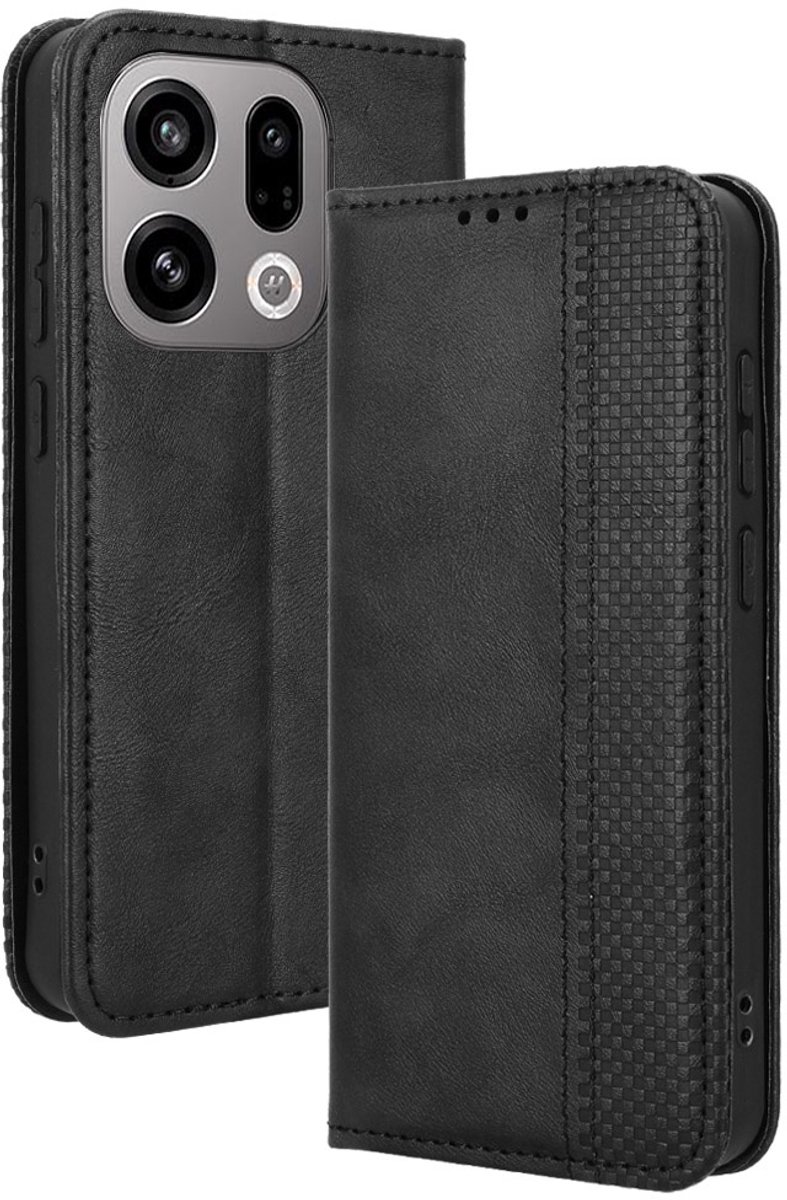 Coverup Hoesje - Geschikt voor OPPO Find X9 Hoesje - Coverup Vintage Style Book Case - Zwart