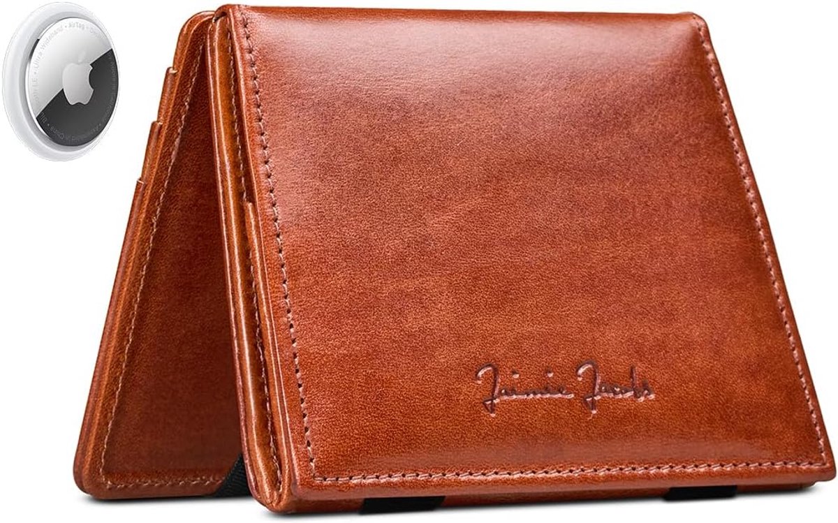 Jaimie Jacobs Flap Boy AirTag Edition Magic Wallet met muntvak Echt leer, donkerbruin, Modern