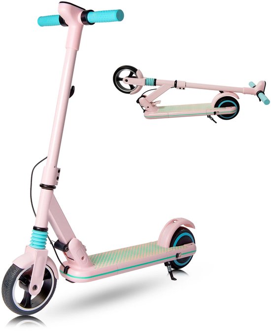 Elektrische Kinderstep SIMATE S3 130W 14 km/u 6-8 km Actieradius Inklapbaar LED-scherm Veilig Roze 6+ jaar