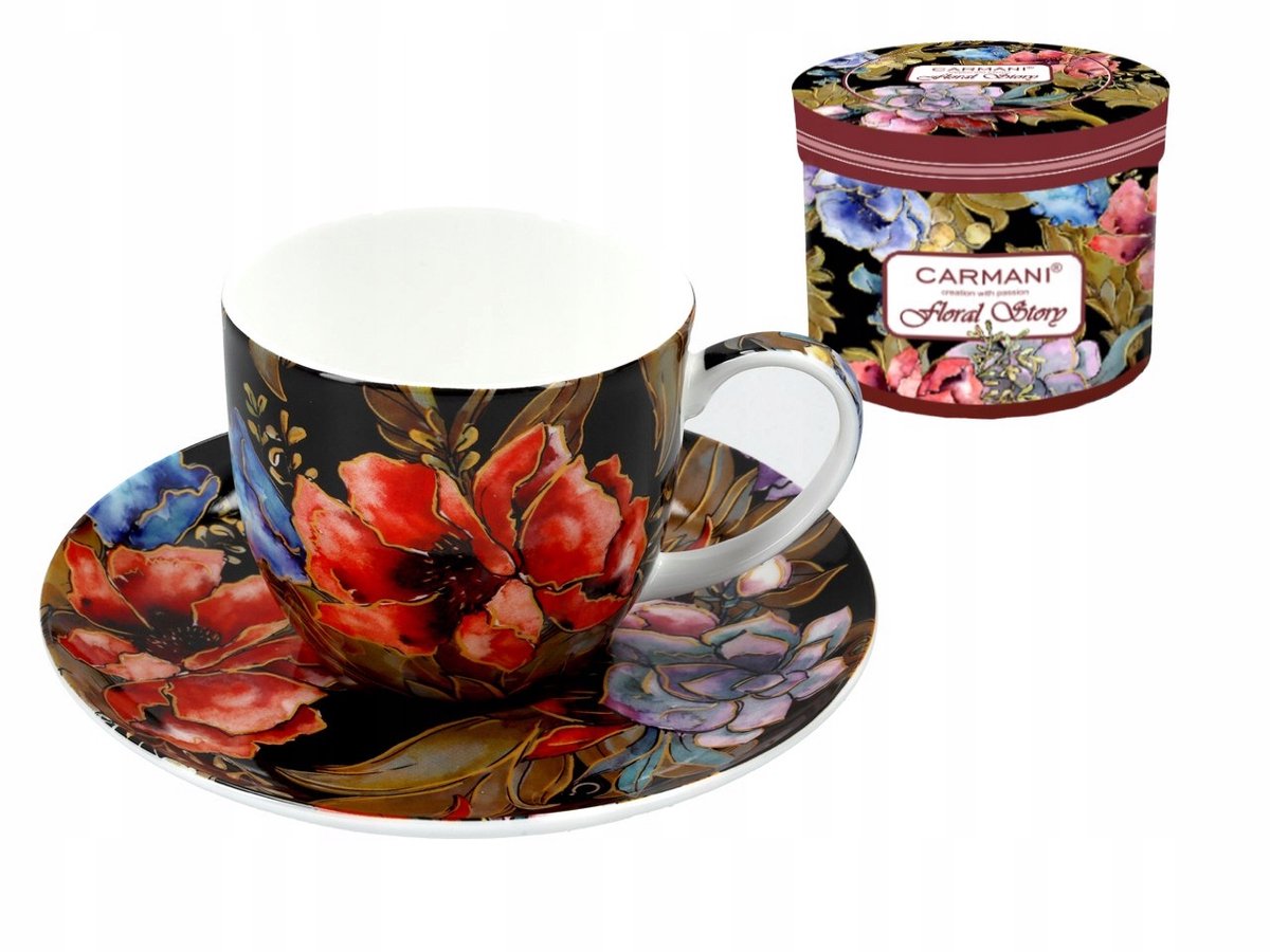 Merkloos Porseleinen Kop en Schotel, 260ml, Bloemendesign