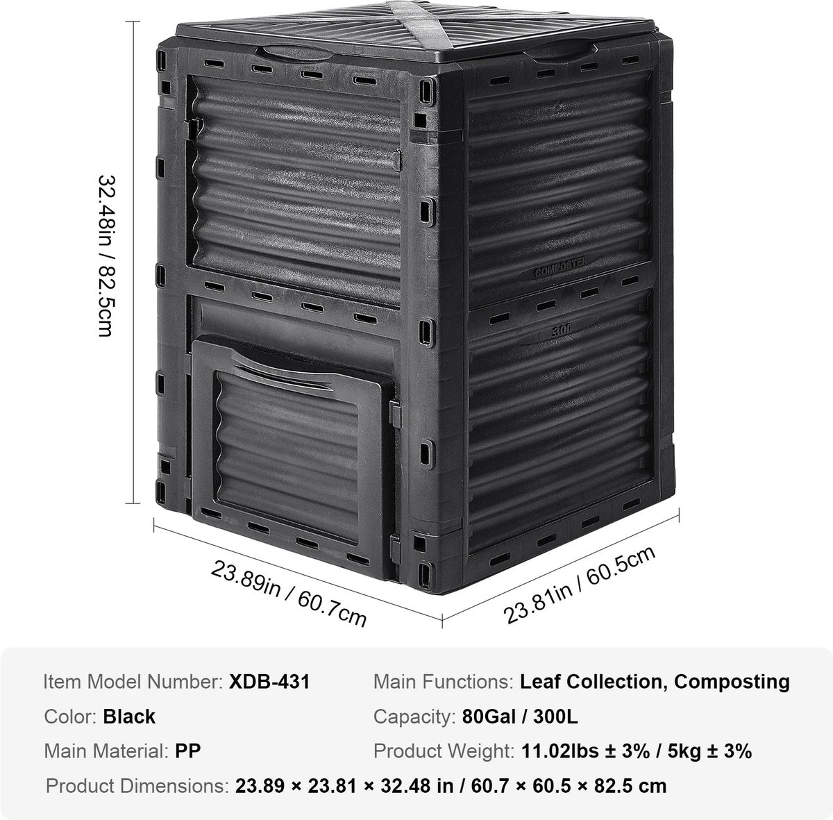 Compostbak - Compostvat - 220 Gallon - Compost - Uitschuifbare Buitencompostbak met Groot Volume - Snelle Compostering - Composter - Prullenbak