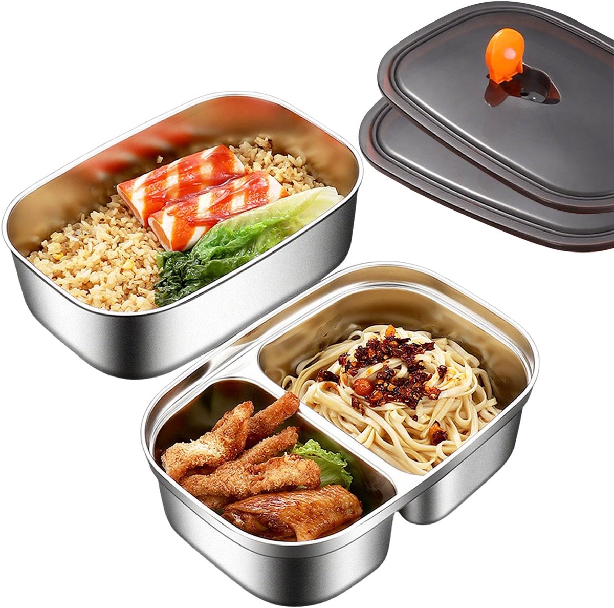 Unyqoos® roestvrijstalen lunchbox set met compartimenten en lekvrije sluiting