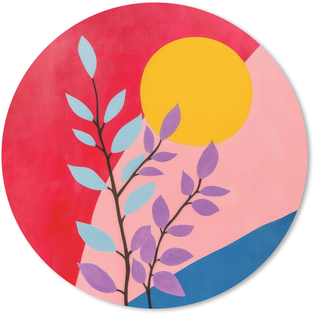 Muismat rond 40x40 cm - Mousepad Bladeren - Zon - Abstracte vormen - Ronde muismatten