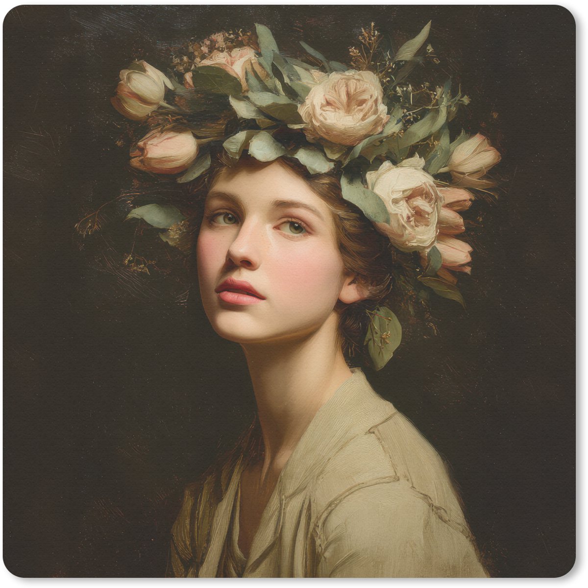 Muismat 30x30 cm - Mousepad Bloemenstilte - Vrouw - Portret - Muismatten