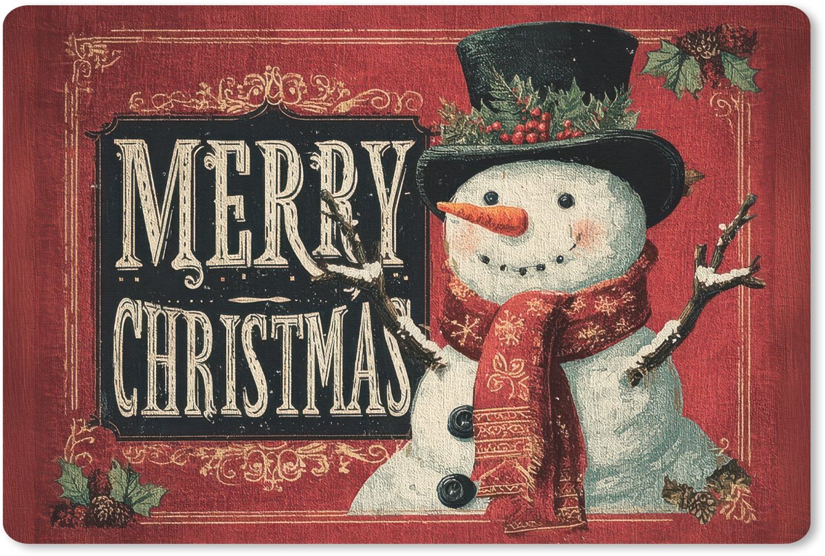 Muismat 27x18 cm - Mousepad Klassiek - Kerstgroet - Sneeuwpop - Rood - Muismatten