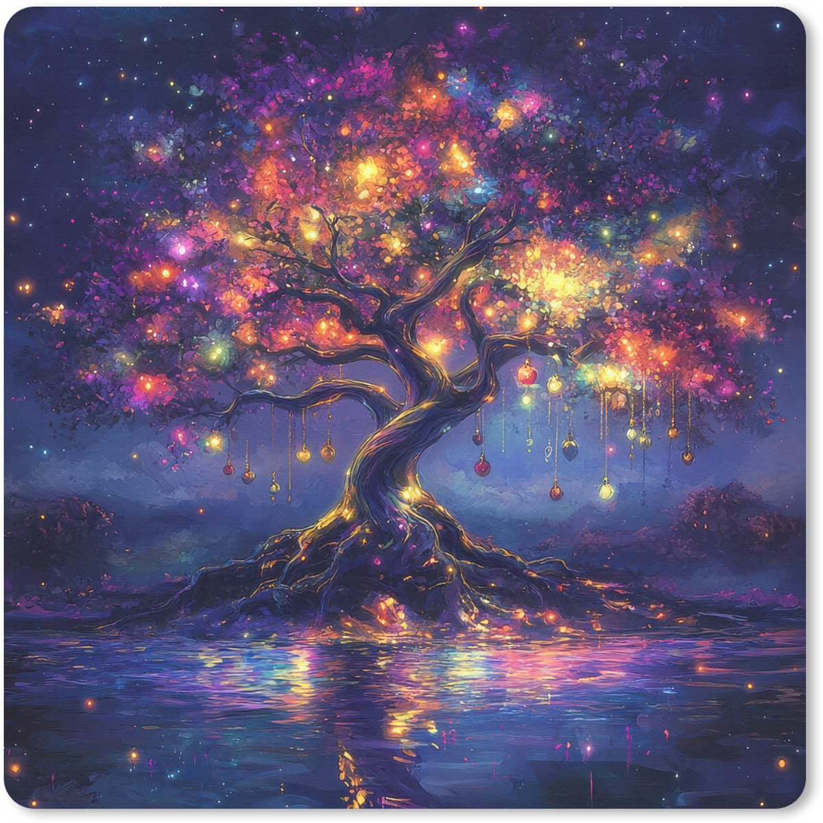 Muismat 30x30 cm - Mousepad Kosmisch - lichtboom - Kerst - Kleurrijk - Muismatten