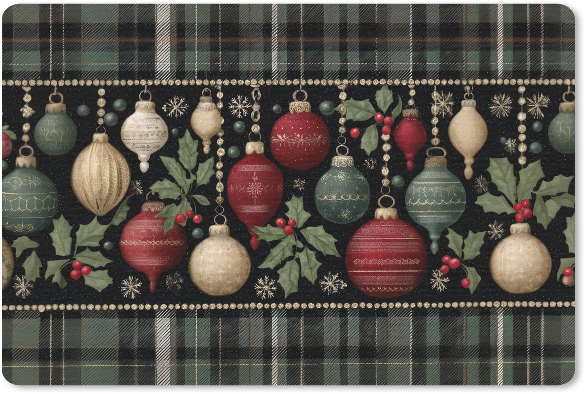 Muismat 27x18 cm - Mousepad Kerstballen - Rood - Hulsttakken - Patroon - Muismatten