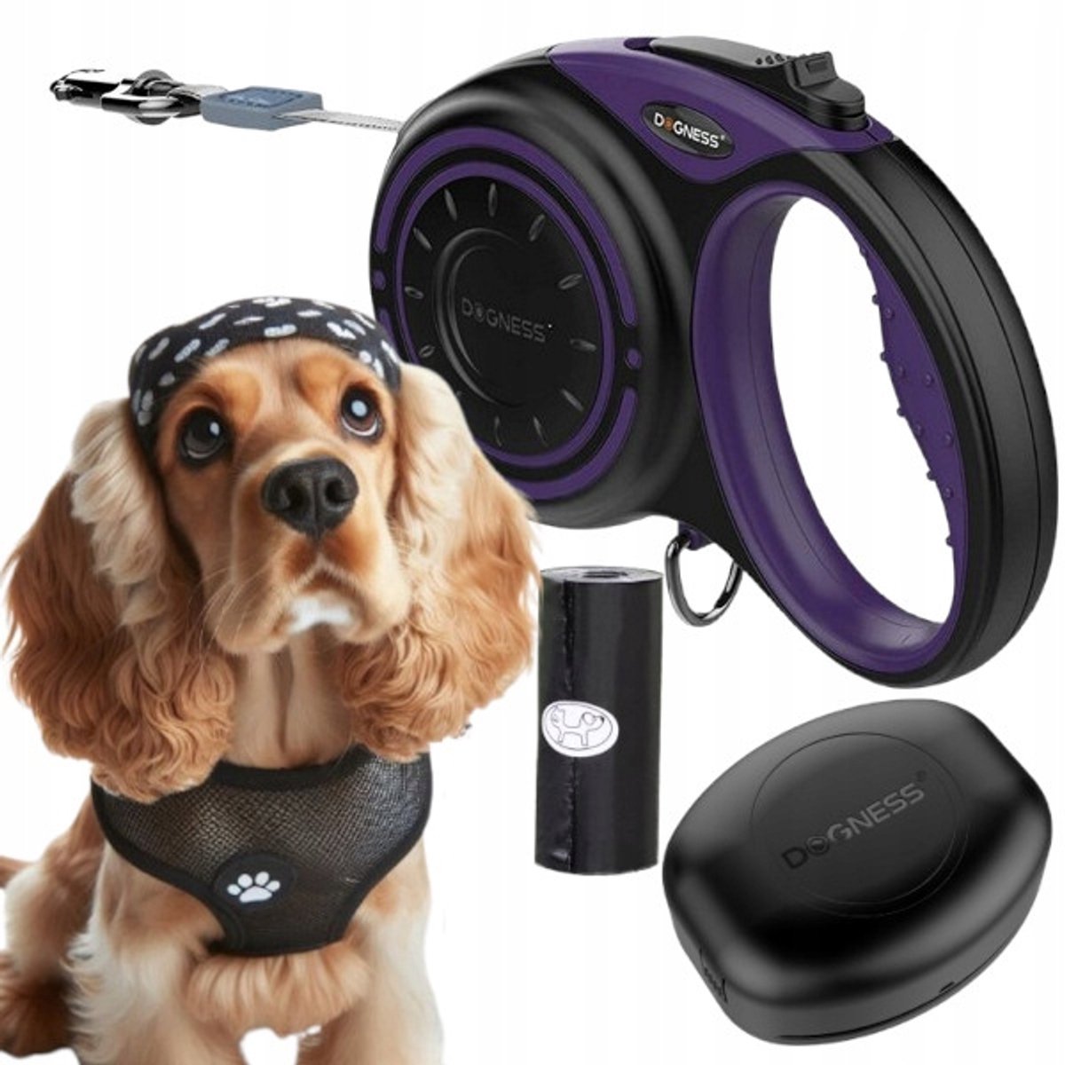 Dogness Automatische Hondensnoer 4m (M) met Poepzakjeshouder tot 20kg