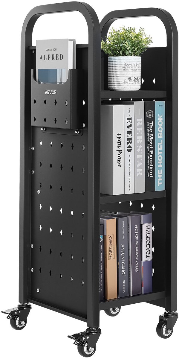 Vevor Boekenwagen Bibliotheekwagen Boekenplankwagen 100 Kg 32 X 35 X 93,5 Cm Zwart