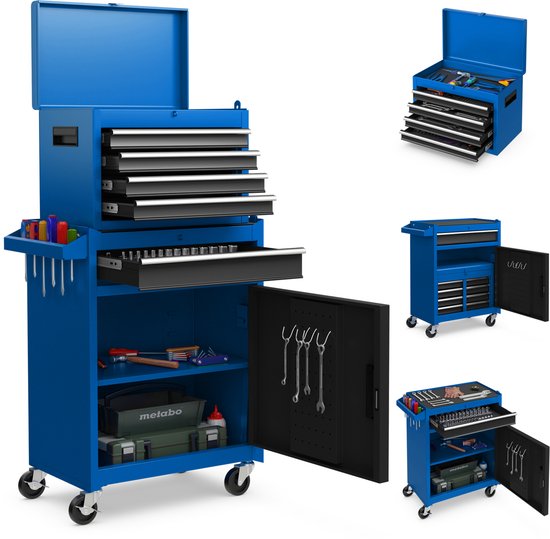 COSTWAY 2-in-1 werkplaatswagen incl. koffer & 8 vakken & haken