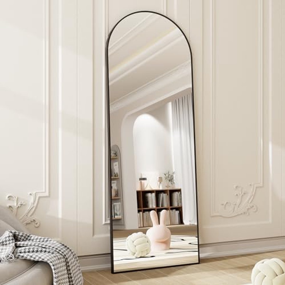 Gebogen Spiegel 147,3 x 45,7 cm - Vrijstaand, Leunend, Volledige Lengte - Aluminium Frame, Moderne Woondecoratie voor woonkamer en slaapkamer