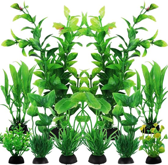Décorations pour aquarium - Lot de 10 - Accessoires verts pour aquarium - Plantes aquatiques artificielles - Décorations pour aquarium - Plastique - Plantes - Algues artificielles