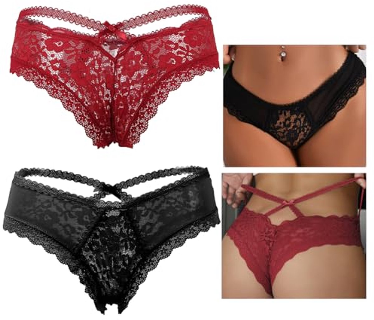 Luxe Erotische Damesondergoed Plus Size Set van 2 Thongs en Hipster Slipjes