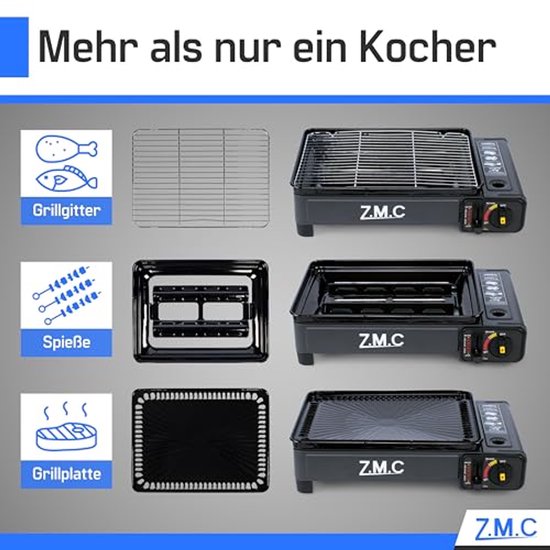 Draagbaar Campingkooktoestel en Gasgrill 2-in-1 met Grillaccessoires en Koffer + 24 Gaspatronen - Ideaal voor Balkon en Kampeeruitjes van Draagbaar — afbeelding 3