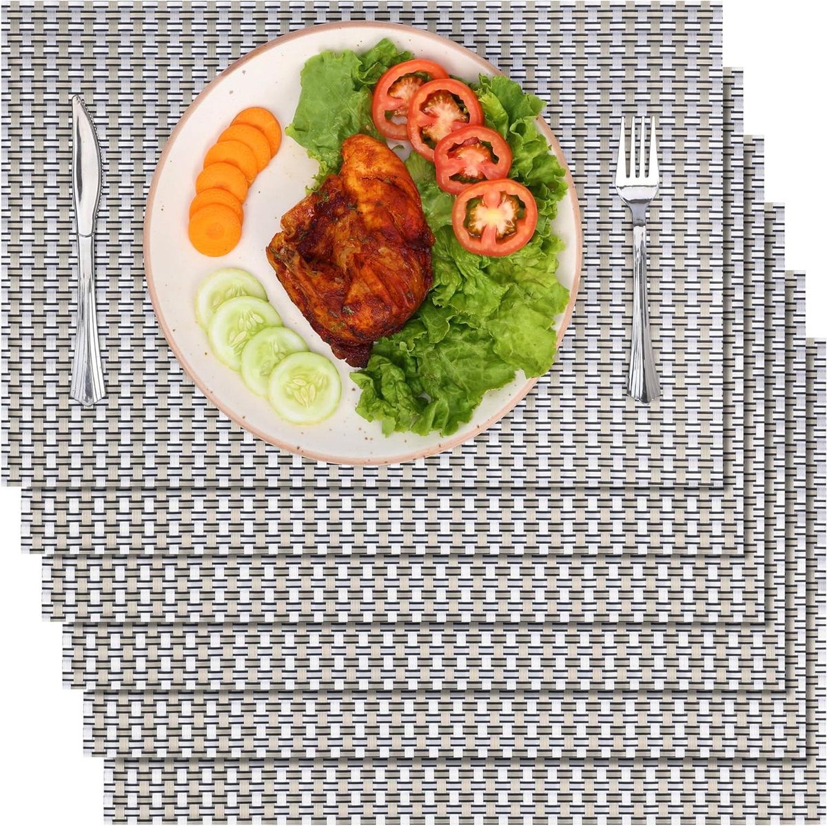 Image of 6 Pack Placemats - Gouden en Zilveren Design - PVC Antislip - Duurzaam & Wasbaar - Hittebestendig & Waterdicht - Tafel Placemats voor Keuken, Eettafel en Restaurant.
