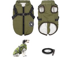 Geweo Honden Jas - Hondenjas - Dog Jacket - Met aanlijn Geweo Hondenjasjes voor Hondjes - Dog Jacket - Met aanlijn ringKleine Hond -Waterafstotend - Gevoerd met rits - Warme hondenjas - Maat M - Groen - Trektouw 1.5 M