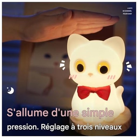Universeel nachtlampje voor peuters | Kattennachtlampje voor de babykamer | Slaapkamerdecoratie met 7 LED-verlichtingskleuren, perfect voor baby's naast het bed, voor een verjaardag van een jongen of meisje — afbeelding 3