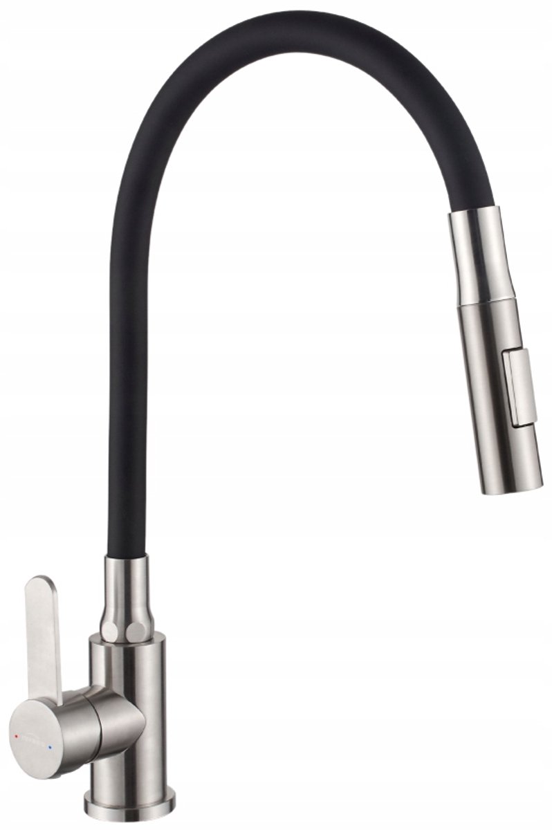 Invena Dalis Keukenkraan - Inox/Zwart, Flexibele Uitloop