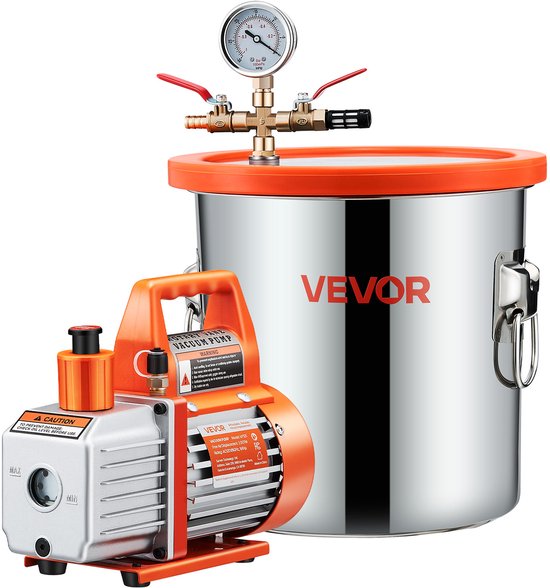 VEVOR Pompe à Vide 100 L/min + Chambre 11L Verre Trempé - Kit Pour Stabilisation Bois, Dégazage Résine & Époxy
