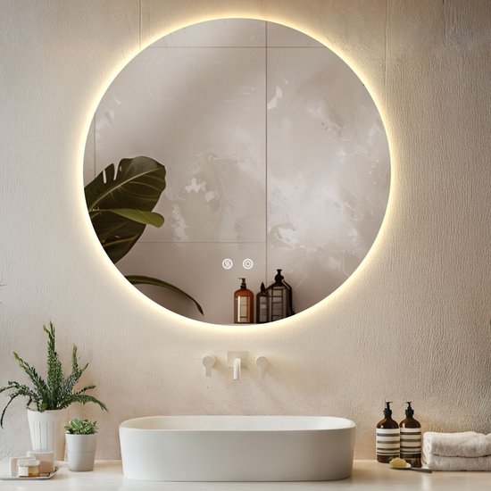 Spiegel Best Design Aldora Rond 80 cm Incl. Verwarming, 3 Kleuren Dimbare LED Verlichting