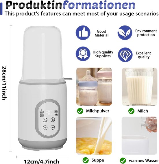 Flesverwarmer voor baby's, 8-in-1 babyvoedingwarmer voor moedermelk of melkvoeding, babyfleswarmer met intelligente temperatuurregeling voor alle babyflessen — afbeelding 5