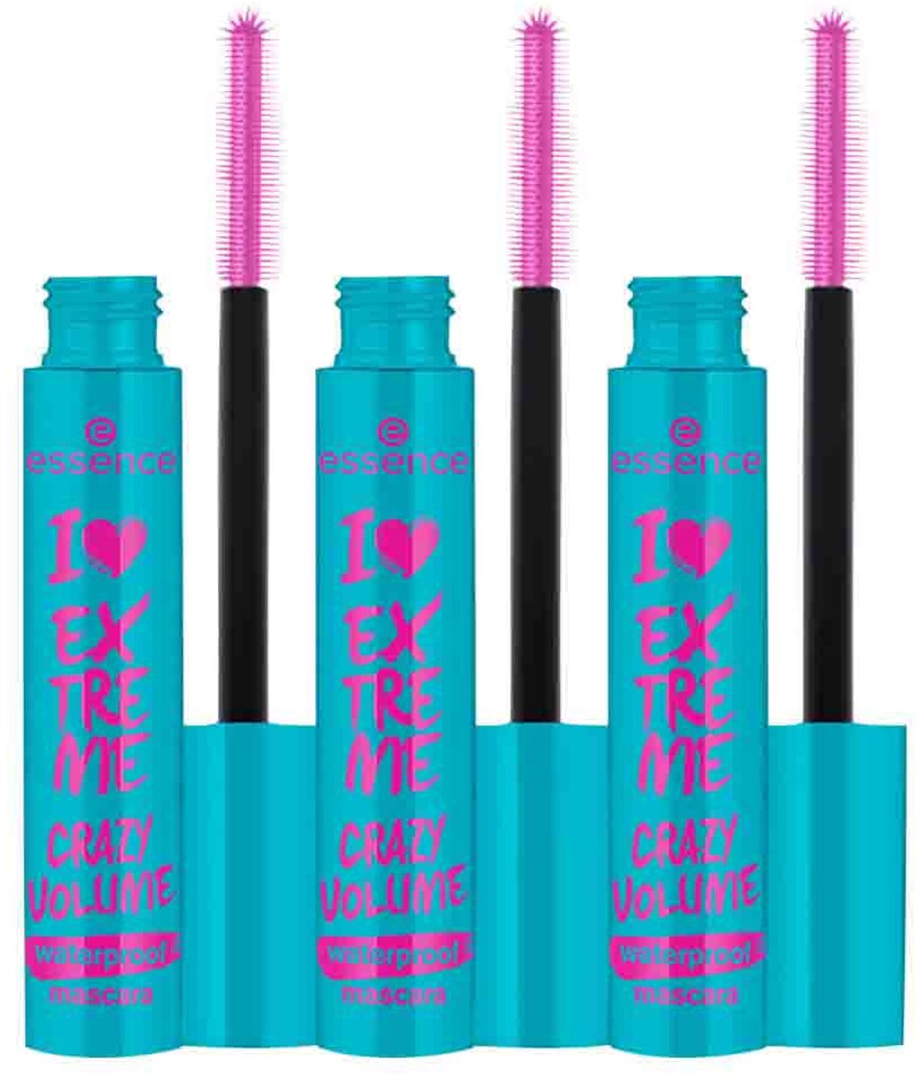 essence I Love Extreme Mascara Crazy Volume Waterproof - 3 x 12 ml - Voordeelverpakking