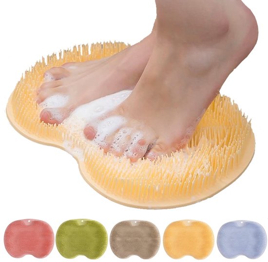 Douchemat - badmat antislip - Voetreinigingspad, rugscrubpad, exfoliërende badscrubpad, antislip zuignap voor aan de muur - Geschikt voor mannen en vrouwen (oranje kleur)