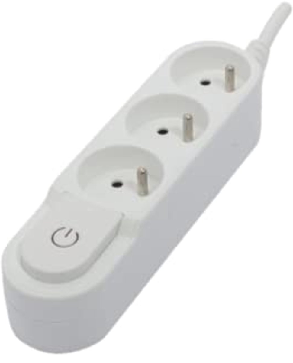 Design stekkerdoos met schakelaar en platte stekker - 3x16A - 1,5m - wit