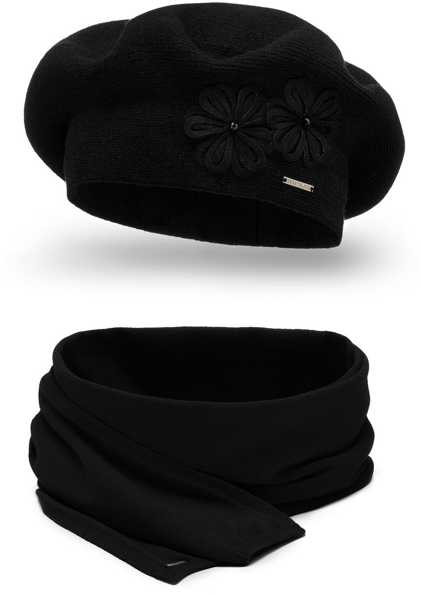 Vivisence Dames Winter Baret En Sjaal Set - Wolmix Met Acryl Viscose Wol En Elastaan Met Bloemapplicatie En Comfortabele Pasvorm - Zacht En Warm Voor Dagelijks Gebruik En Stijlvol Uiterlijk Ideaal Als Cadeau - Zwart — cadeau in Mode & Accessoires - foto 2