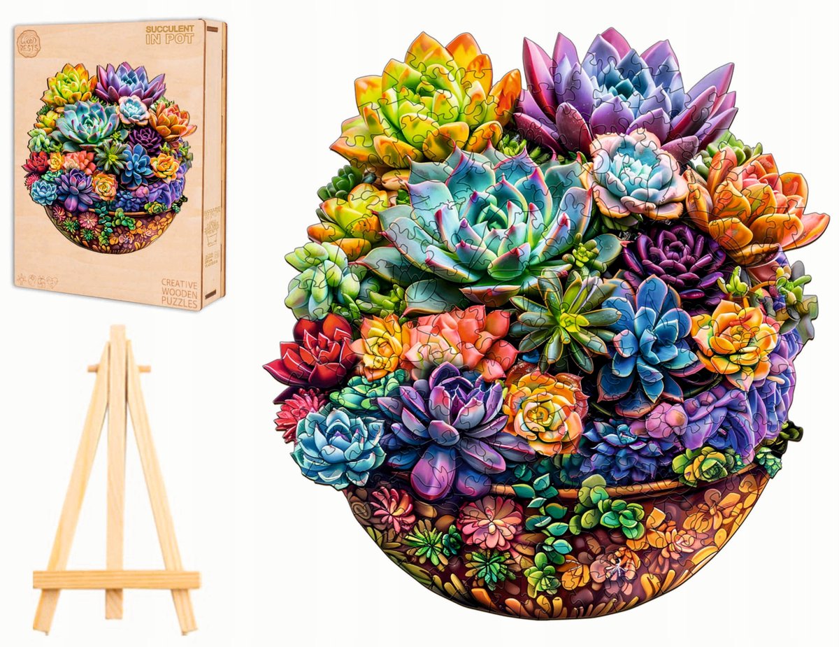 Houten Puzzel 280 Stukjes - Planten in Pot met Houten Kistje