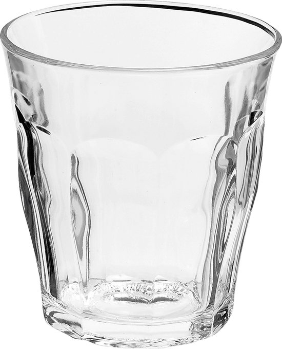 Petit verre à eau Duralex Picardie, 160 ml, en verre trempé transparent avec facettes.