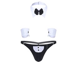 TiaoBug Butlers Stripper kostuum voor heren, stripperkostuum, sexy stripperkostuum, set van vlinderdas, bretels, onderbroek en armbanden