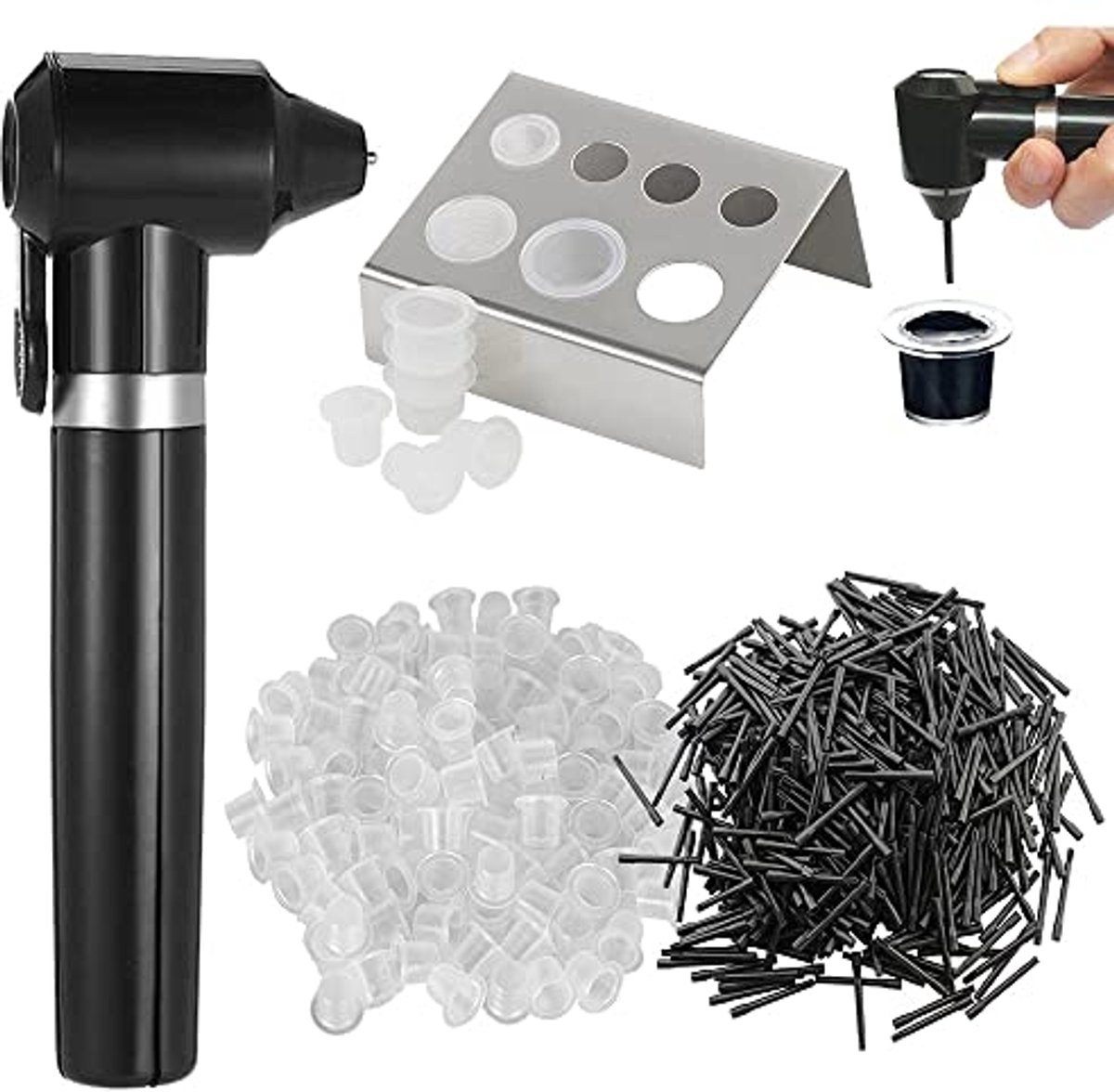 Emalla Tattoo Mixer Machine Kit - Emalla Tattoo kleuren pigment mixer machine met 100 stuks mengstaafjes, 100 stuks tattoo-inkt cups en roestvrijstalen tattoo-inktbekerhouder standaard voor
