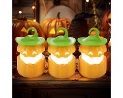 EverBrite Halloween Pompoenlantaarn 3 STUKS Draagbaar, LED Lantaarn met Rood en Geel Licht, Halloween Decoratie Outdoor Verlichting, Allerheiligen Cadeaus, kleine pompoenlampjes met 9 AAA-batterijen