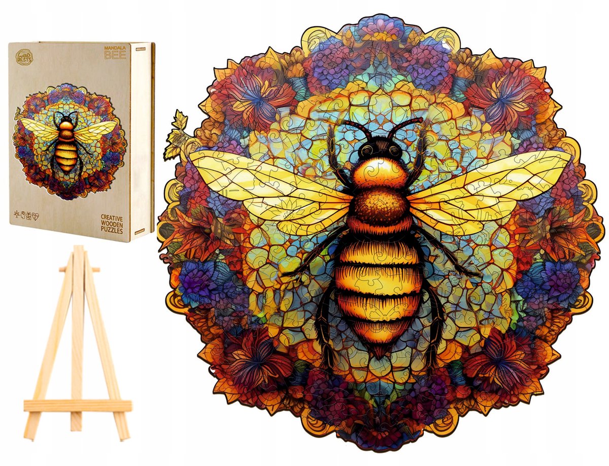 Houten Puzzel Mandala Bij 300 Stukjes met Houten Kist & Standaard