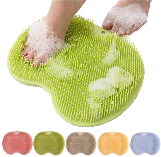Douchemat - badmat antislip - Voetreinigingspad, rugscrubpad, exfoliërende badscrubpad, antislip zuignap voor aan de muur - Geschikt voor mannen en vrouwen (groente)