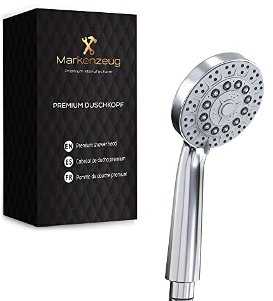MARKENZEUG© Premium douchekop I douchekop geschikt voor elke douche I hoogwaardige handdouche I douchekop met 5 straalsoorten & praktisch zelfreinigend siliconen mondstuk I douchekop met hoge druk
