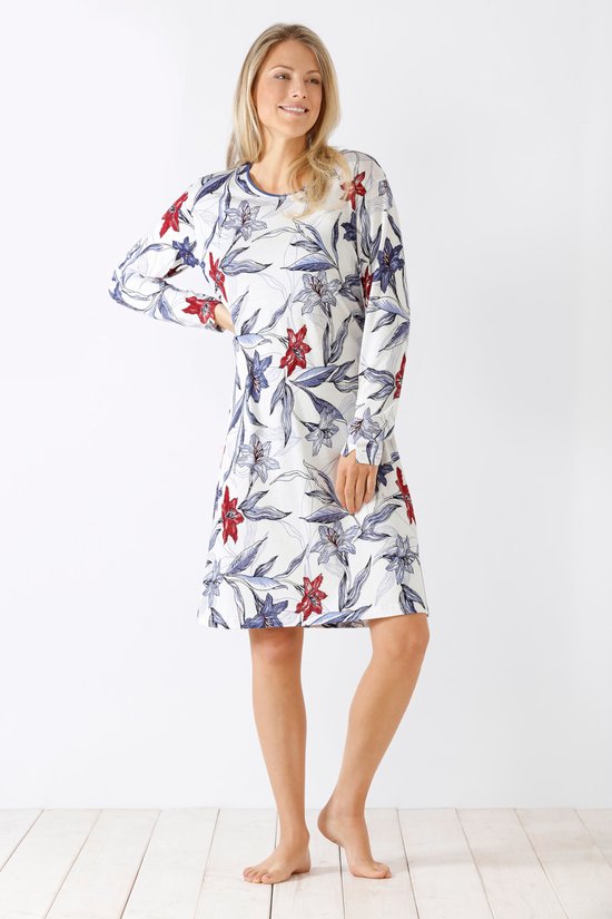 Nachthemd blauwe bloemen Hajo - Blauw - Maat - 40/42