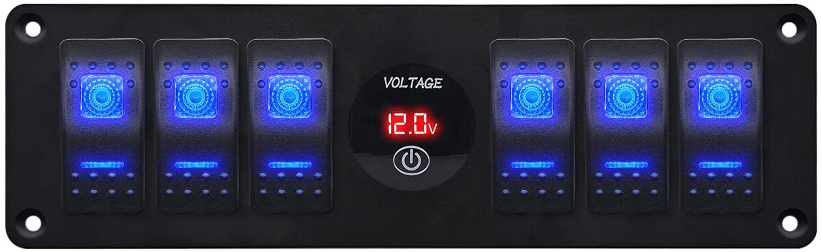 ProRide Schakelpaneel 12V voor Auto/Boot - Universele voltmeter met Aan/uit schakelaar - 12/24V - 6 schakelaars - Rood