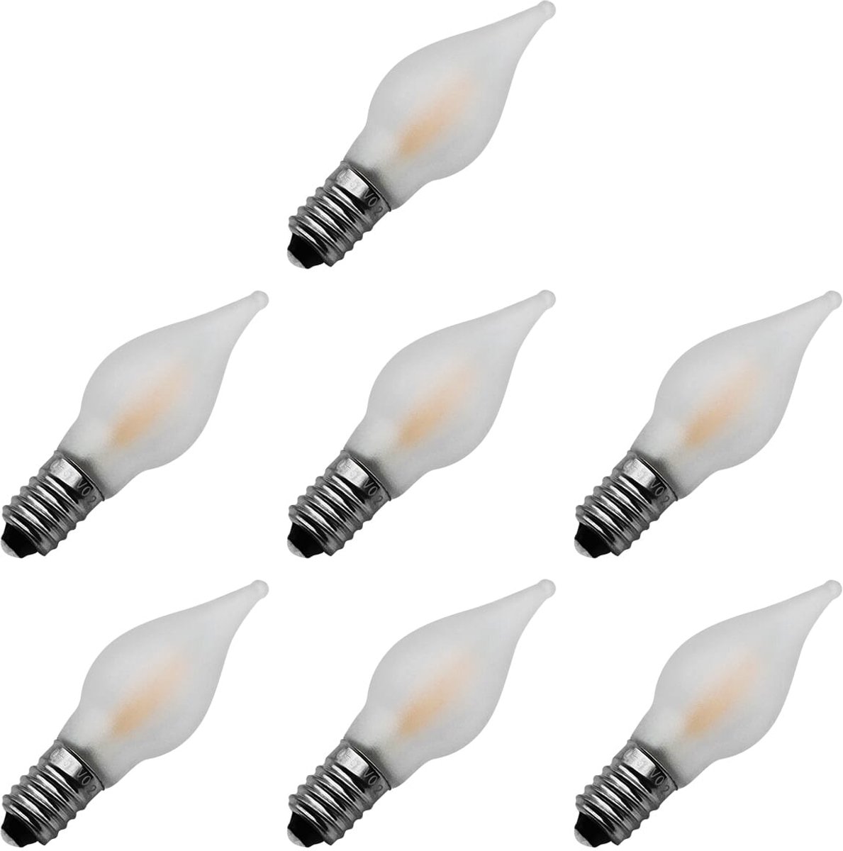 Reserve Kerstlampjes E10 LED Filament - 7 stuks - 10-55V - 0.2W - Warm Wit Licht - 2200K - Mat - Klassiek model