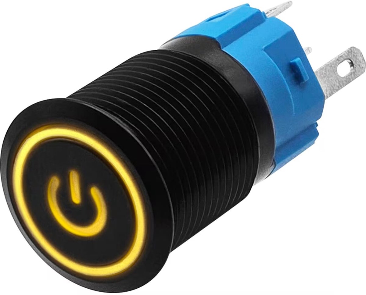 ProRide Metalen Drukschakelaar 220V ON-OFF - 16mm - Aan/uit schakelaar - Spatwaterdicht - LED Indicatie Geel