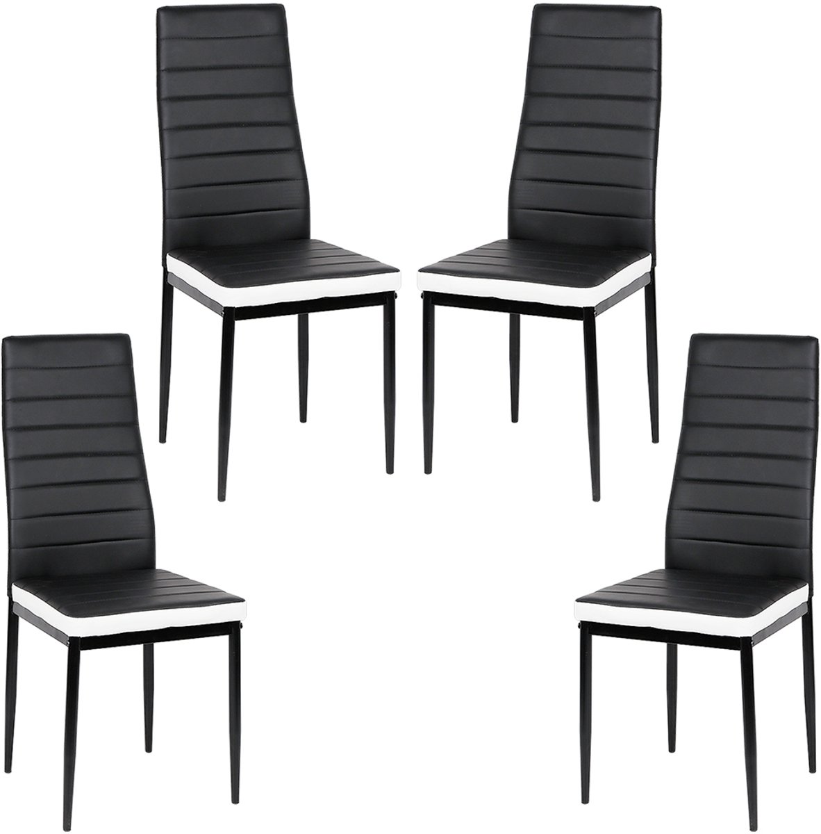 PIPIPOXER-Eetkamerstoelen - Set Van 4 - Eettafelstoel - Keukenstoel -Stoel-PU Leer - Metalen Poten -Zwart en wit