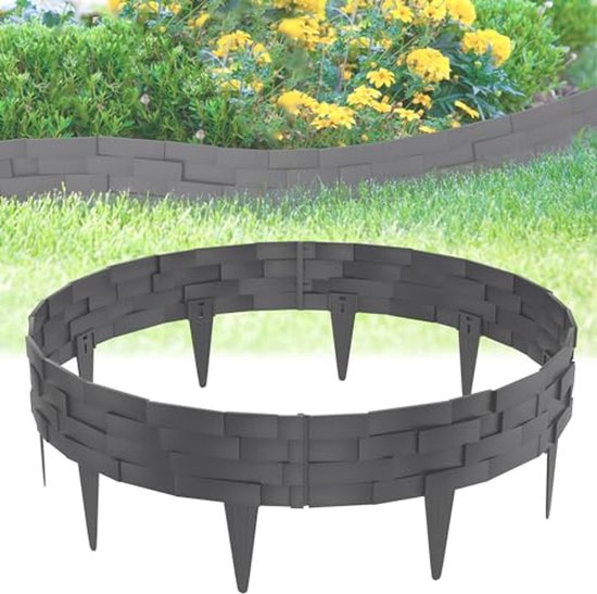 YRHome Gazonrand, kunststof, 11,2 m, houtlook, maaikank, perkomranding, perkbegrenzing, bloembegrenzing, tuinborder, tuin, decoratief, 1 element (L x H): 28 x 24 cm, antraciet