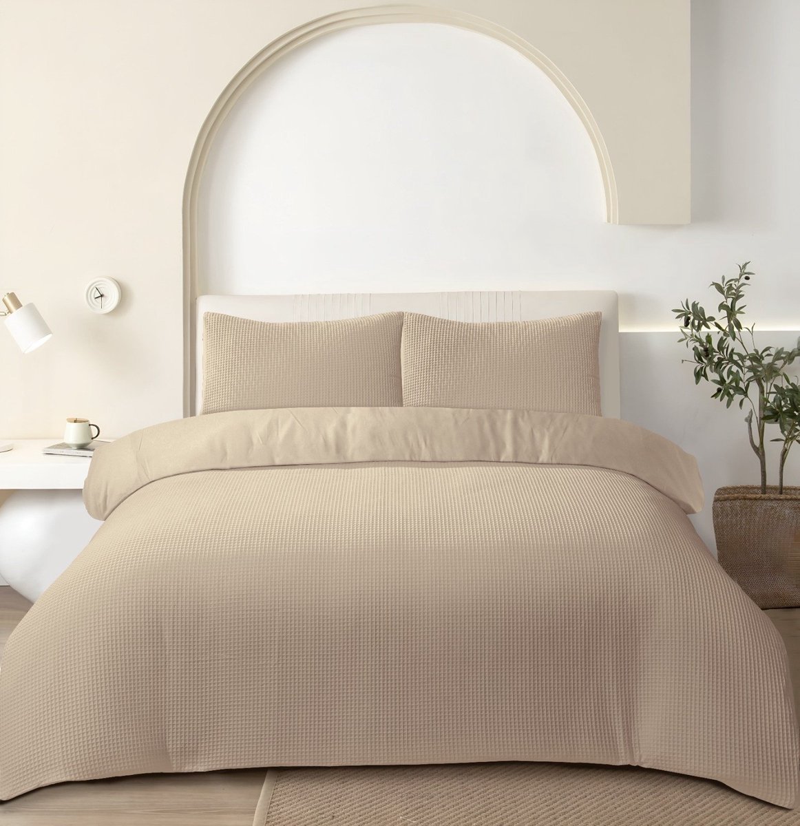 Beau Maison Wafel Dekbedovertrek Taupe 240x200/220 cm + 2 kussenslopen