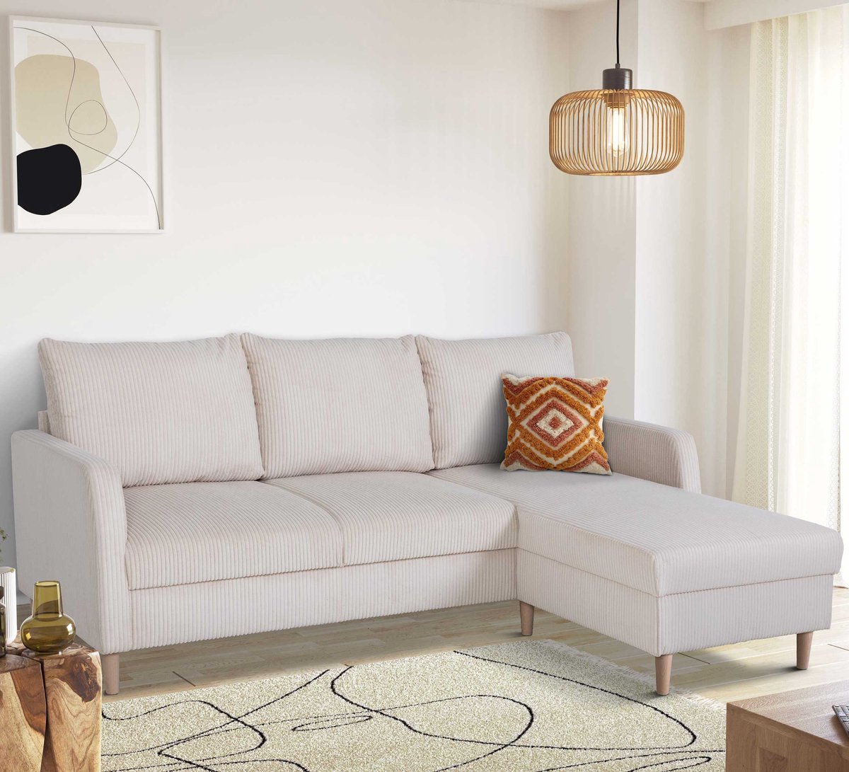 Hoekbank Chip Rechts - 192x137x82cm - Beige Ribfluweel