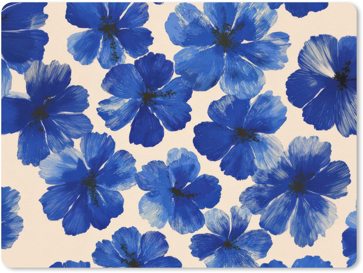 Muismat 23x19 cm - Mousepad Bloemen - Blauw -Patroon - Wit - Muismatten