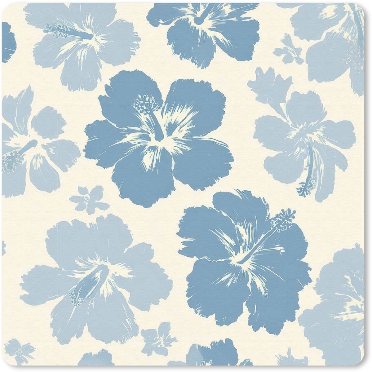 Muismat 30x30 cm - Mousepad Hibiscusbloemen - Blauw - Patroon - Tropisch - Muismatten
