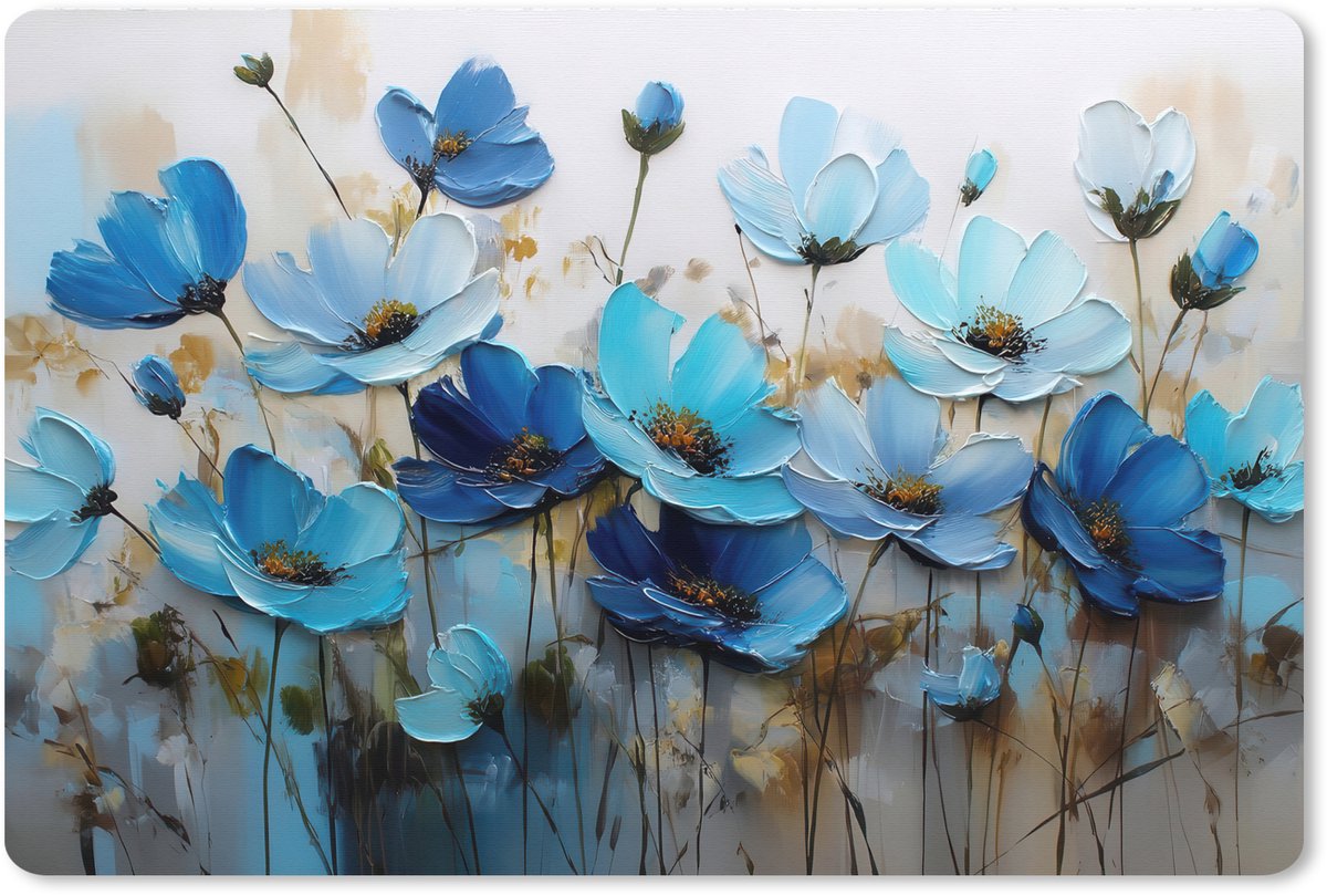 Muismat XXL 90x60 cm - Bureau onderlegger - Bureau mat Bloemen - Schilderij - Blauw - Bureaumat - Gaming mousepad xl - Bureaulegger groot - Computer deskmat